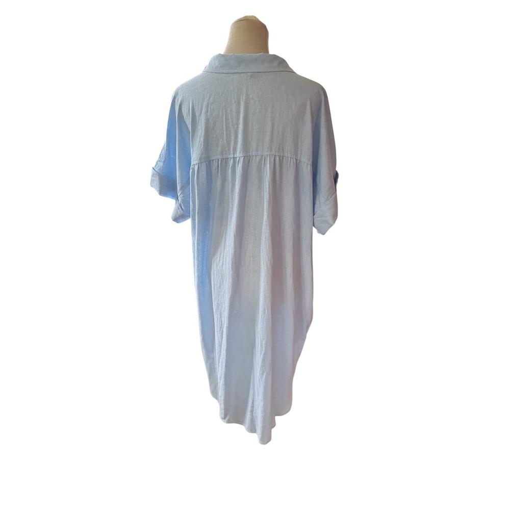 Well Worn Light Blue Linen Blend Button Down Shirt Dress Womens XL Short Sleeve - Picture 4 of 7